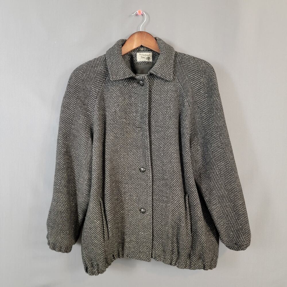 International Scene Virgin Wool Herringbone Jacket L Made in Hungary